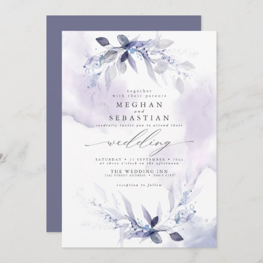 Dreamy Wedding Watercolor Plum Einladung (Vorne/Hinten)