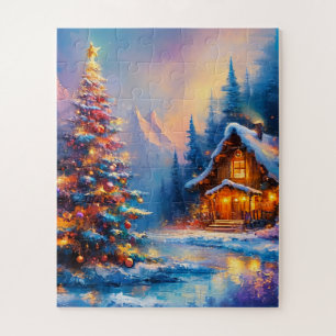 Dreamy Whimsical Berghütte Weihnachten Puzzle