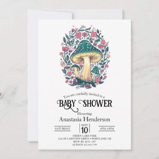 Dreamy Whimsical Mushroom Baby Dusche Einladung (Vorderseite)