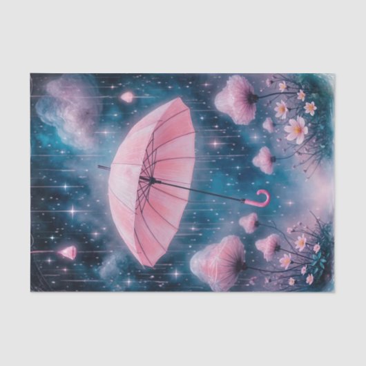 Dreamy Whimsical Pink Umbrella Decoupage Papier (Vorderseite)