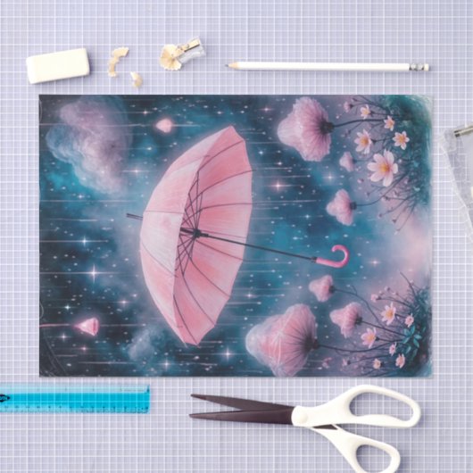 Dreamy Whimsical Pink Umbrella Decoupage Papier (Handwerk)