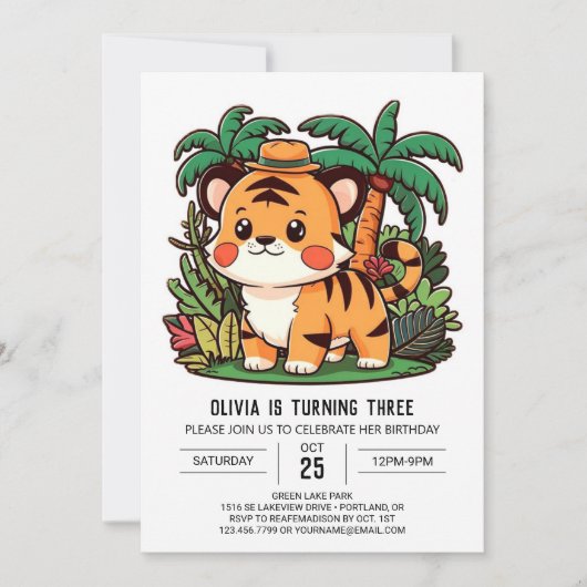 Dreamy Whimsical Tiger Digital Geburtstag Einladung (Vorderseite)