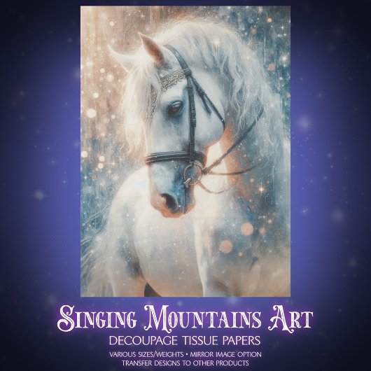 Dreamy White Horse Sparkly Art Decoupage Seidenpapier