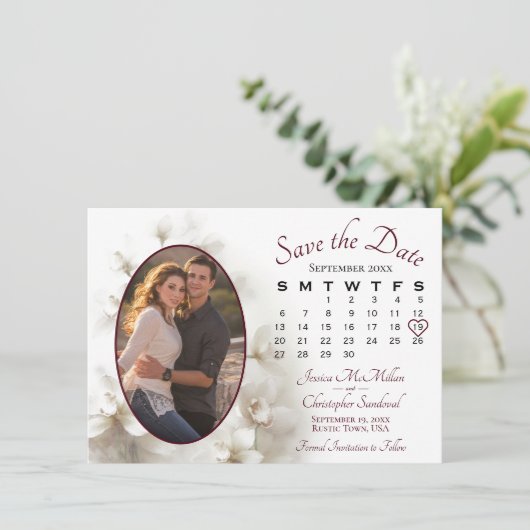 Dreamy White Orchids Hochzeitskalender & Foto Save The Date (Stehend Vorderseite)