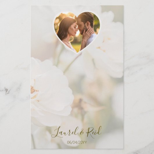 Dreamy White Rose And Heart Photo Template Wedding Briefpapier (Vorderseite)