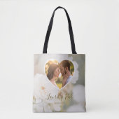 Dreamy White Rose Custom Foto Wedding Names Tasche (Vorderseite)
