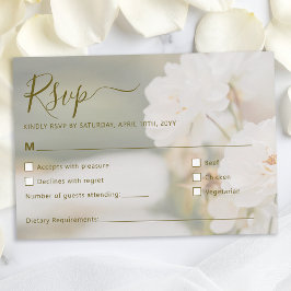 Dreamy White Roses Background Photo Wedding RSVP Karte