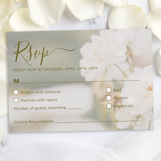Dreamy White Roses Background Photo Wedding RSVP Karte