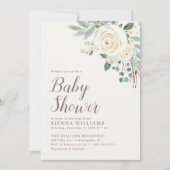 Dreamy White Winter Floral Baby Dusche Einladung (Vorderseite)
