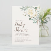 Dreamy White Winter Floral Baby Dusche Einladung (Stehend Vorderseite)