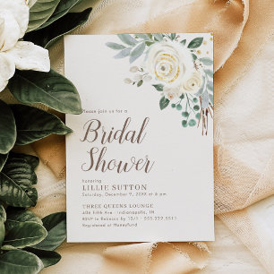 Dreamy White Winter Floral Brautparty laden ein Save The Date