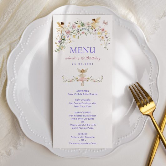 Dreamy Wildblume Fairy Birthday Menu Card Einladung