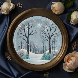 Dreamy Winter Forest Snowflakes Babydusche Pappteller