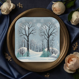 Dreamy Winter Forest Snowflakes Babydusche Pappteller