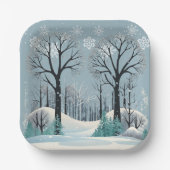 Dreamy Winter Forest Snowflakes Babydusche Pappteller (Vorderseite)
