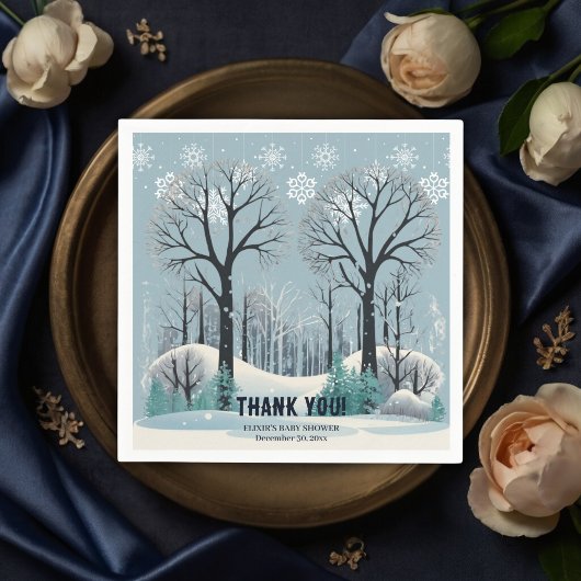 Dreamy Winter Forest Snowflakes Babydusche Serviette