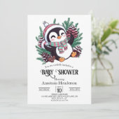 Dreamy Winter Penguin Baby Dusche Einladung (Stehend Vorderseite)