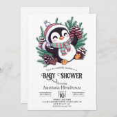 Dreamy Winter Penguin Baby Dusche Einladung (Vorne/Hinten)
