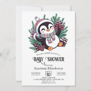Dreamy Winter Penguin Baby Dusche Einladung
