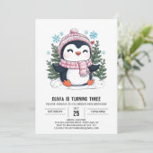 Dreamy Winter Penguin Digital Geburtstag Einladung (Stehend Vorderseite)