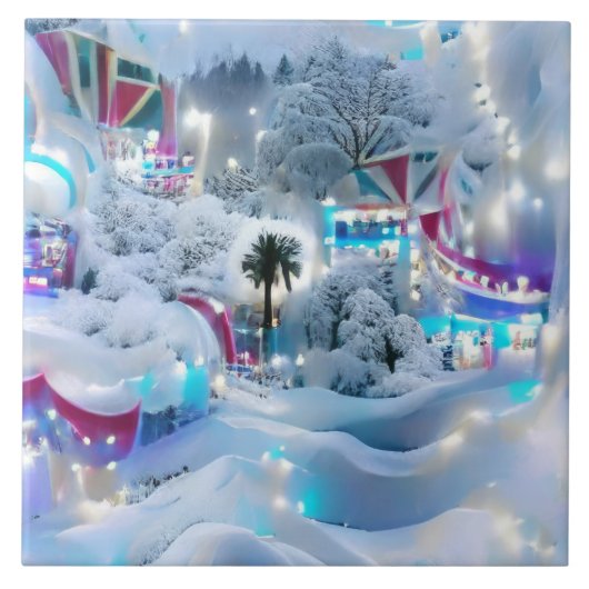 Dreamy Winter Wonderland Lights Fliese (Vorderseite)