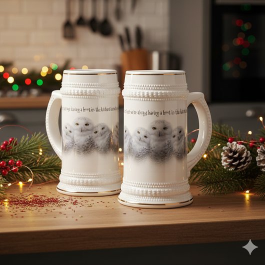 Dreamy Wisdom Snowy Owls Familie Bierglas