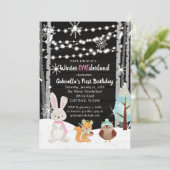 Dreamy Woodland Forest Animals ONEderland Birthday Einladung (Stehend Vorderseite)