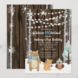 Dreamy Woodland Forest Animals ONEderland Birthday Einladung