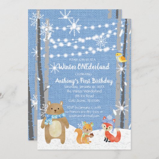 Dreamy Woodland Forest Animals ONEderland Birthday Einladung (Vorne/Hinten)