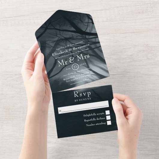 Dreamy Woodland Forest Wedding All In One Einladung (Abreißen)