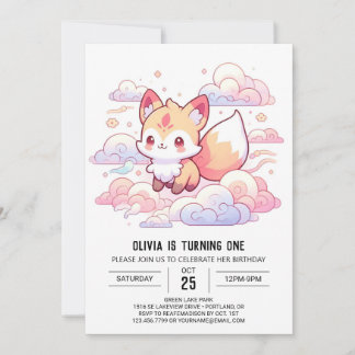 Dreamy Woodland Fox 1. Geburtstag Einladung
