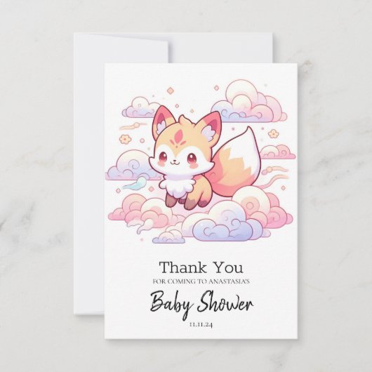 Dreamy Woodland Fox Babydusche Dankeskarte (Vorderseite)