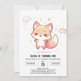 Dreamy Woods Fox 1. Geburtstag Einladung