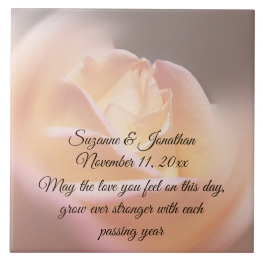 Dreamy Yellow Rose Flower Personalized Wedding Fliese (Vorderseite)