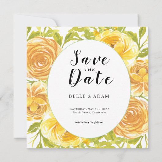 Dreamy Yellow Rose Wedding Save The Date (Vorderseite)
