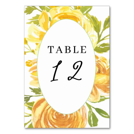 Dreamy Yellow Rose Wedding Table Place Number Tischnummer (Vorderseite)