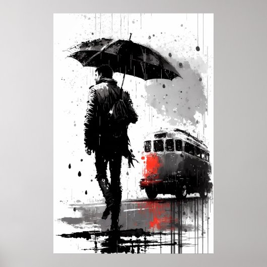 Dreary Bus Stopp Painting Poster (Vorne)