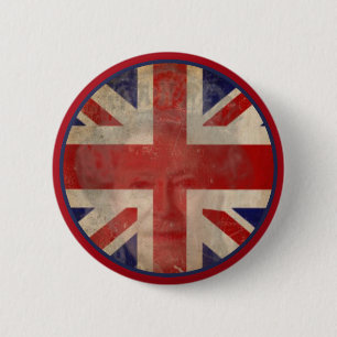 Dreckige UK-Flagge-Taste mit Königin Elisabeth II. Button