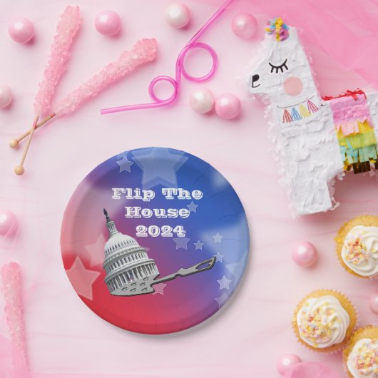 Dreh der Abstimmung im Plenum Blue 2024 Pappteller (Party)