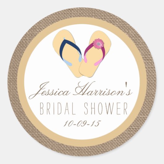 Dreh-Flop Sand Beach Burlap Brautparty Stickers (Vorderseite)