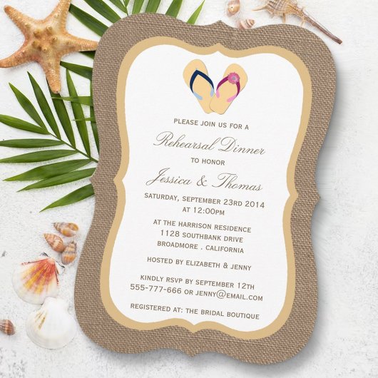 Dreh-Flop Sand Beach Burlap Probe Dinner Einladung