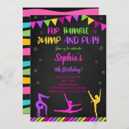 Dreh Tumble Jump Gymnastic Black Birthday Invite Einladung