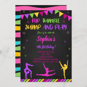 Dreh Tumble Jump Gymnastic Black Birthday Invite Einladung