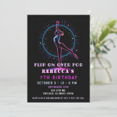 Dreh über Spaß Neon Gymnastik Geburtstag Einladung (Stehend Vorderseite)