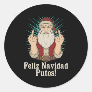 Dreh vom Weihnachtsmann Bad Middle Finger Feliz Na Runder Aufkleber