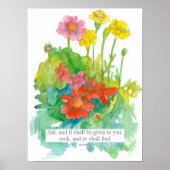 Drehbuch Matthew 7:7 Bibelverse Zinnia-Blume Poster (Vorne)