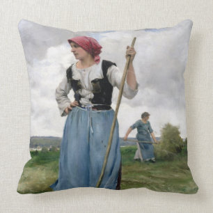 Drehen das Heu (Öl auf Leinwand) Kissen