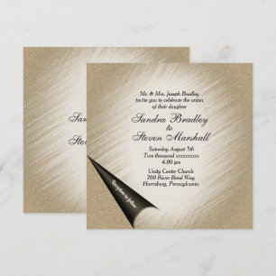 Drehen Sie die Seite Antique Gold Hochzeit Einladu Einladung