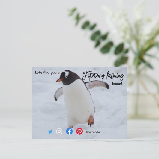 drehend fabelhafte echte Anwesen Agent Pinguin Postkarte (Stehend Vorderseite)