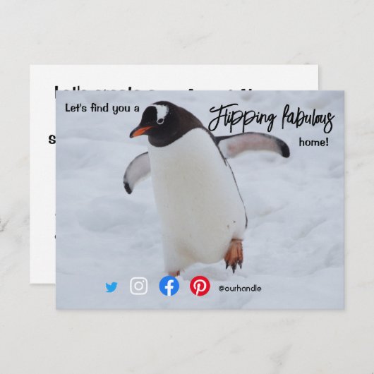 drehend fabelhafte echte Anwesen Agent Pinguin Postkarte (Vorne/Hinten)